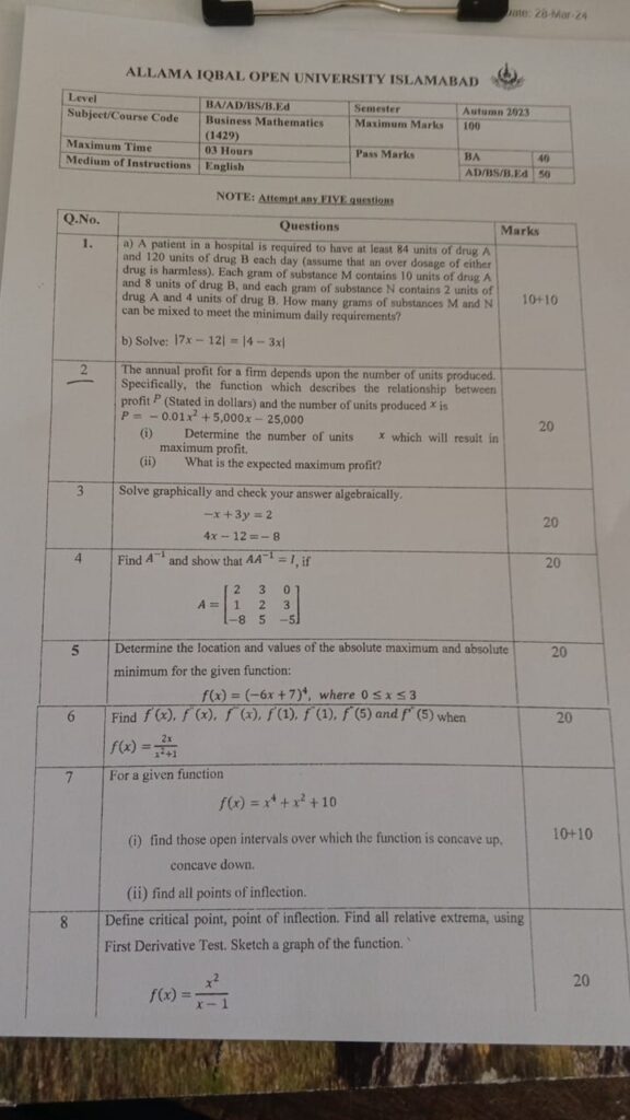 1429 code past paper autumn 2023