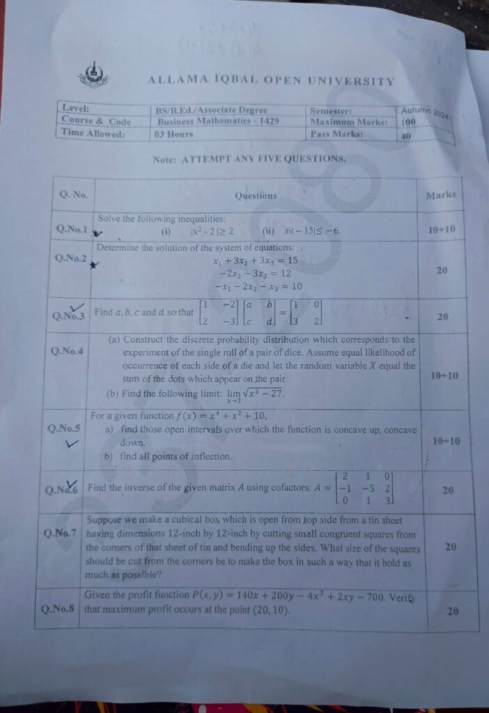 1429 Code Past Paper Autumn 2024