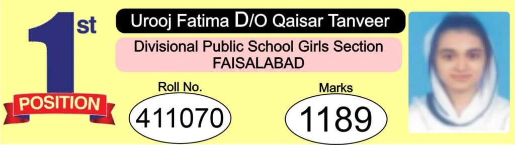 Faisalabad Board Matric Class 1st Position 2024