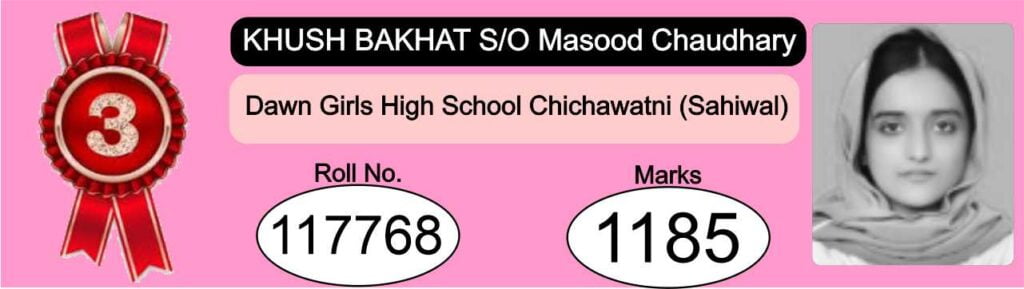 Sahiwal Board 10 Class 3rd Position Holder 2024 (Science Group)