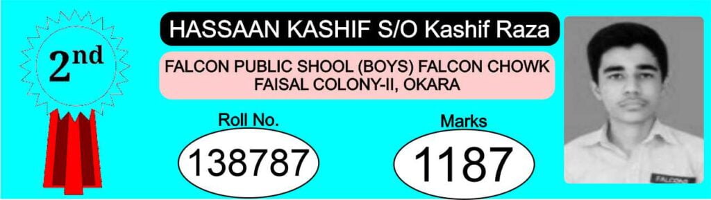 Sahiwal Board 10th Class 2nd Position Holder 2024 Science Group 1