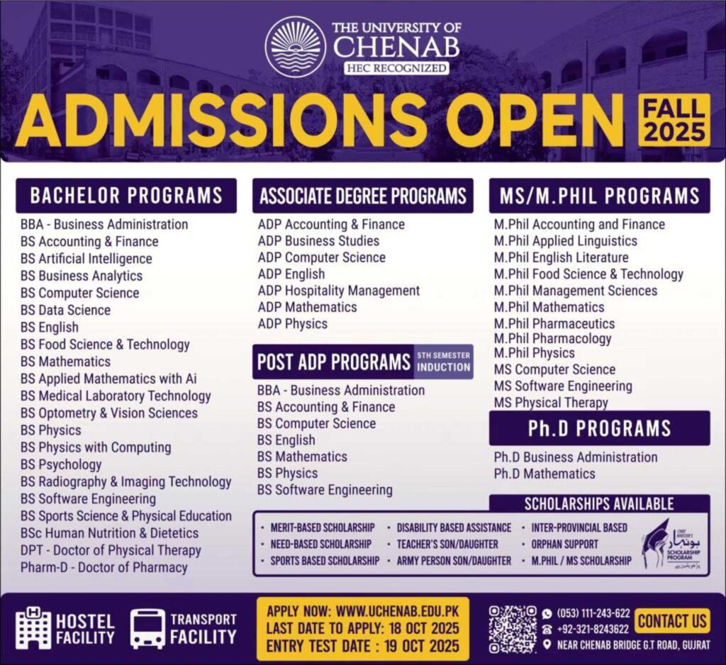 Admissions Open at University of Chenab Fall 2025