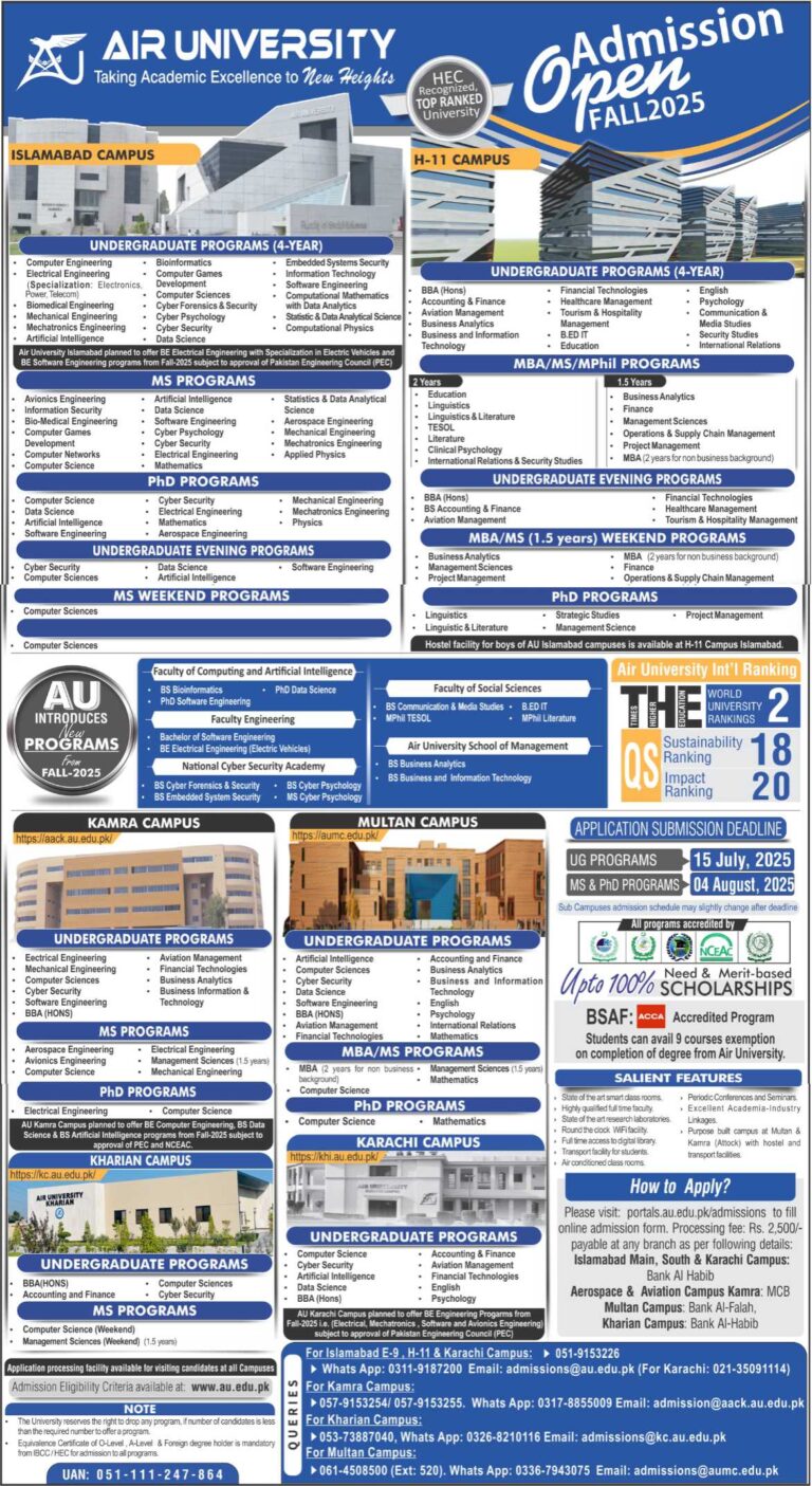 Join Air University – Admissions Open for Fall 2025