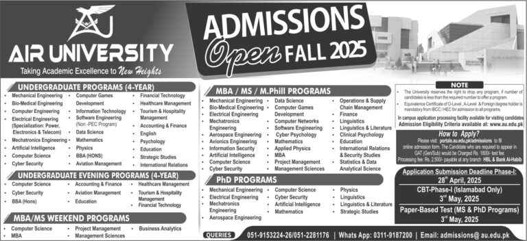 Join Air University – Admissions Open for Fall 2025