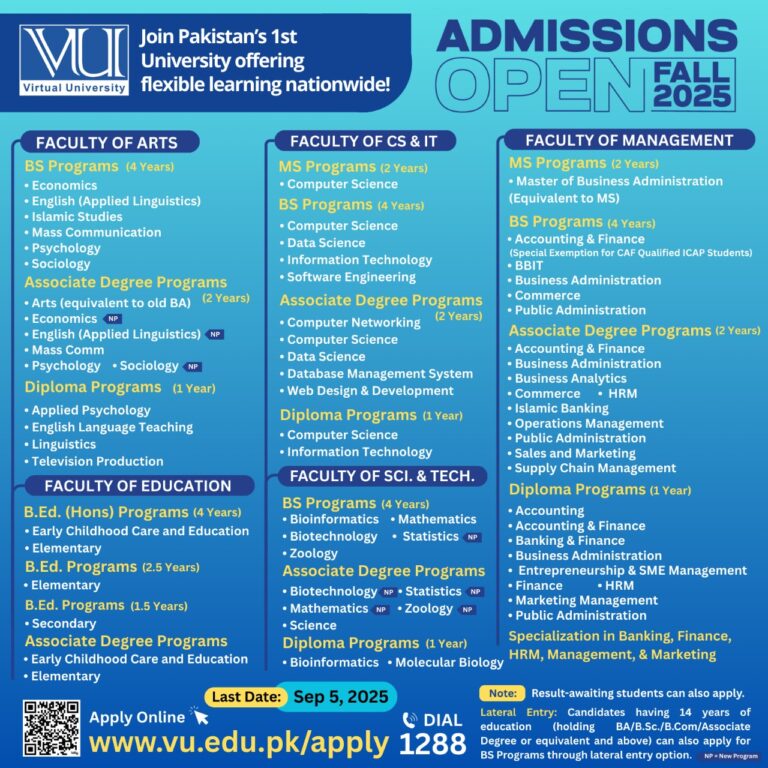 VU (Virtual University) New Admission Fall 2025