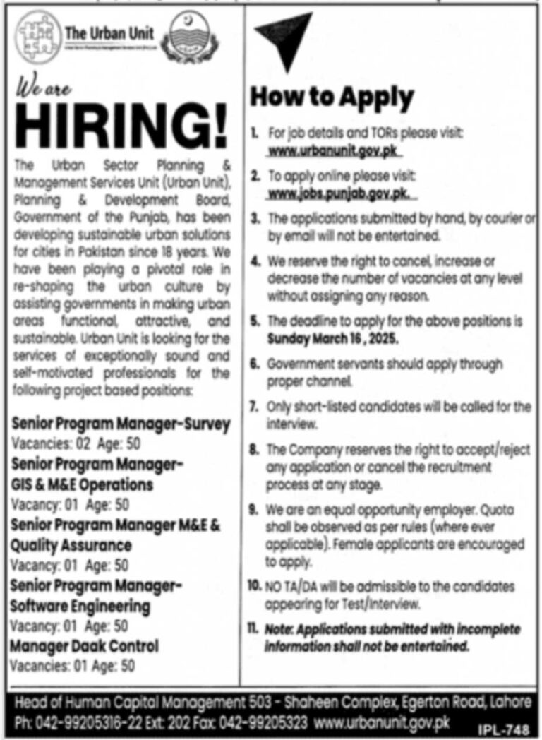 District Manager & Enumerator Positions at The Urban Unit March 2025