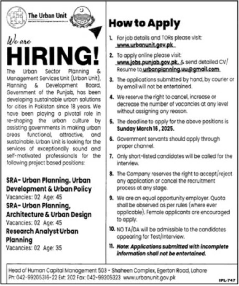 District Manager & Enumerator Positions at The Urban Unit March 2025