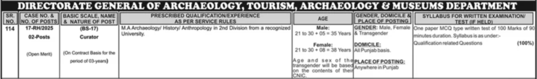 PPSC Curator (BS-17) Job Vacancies March 2025