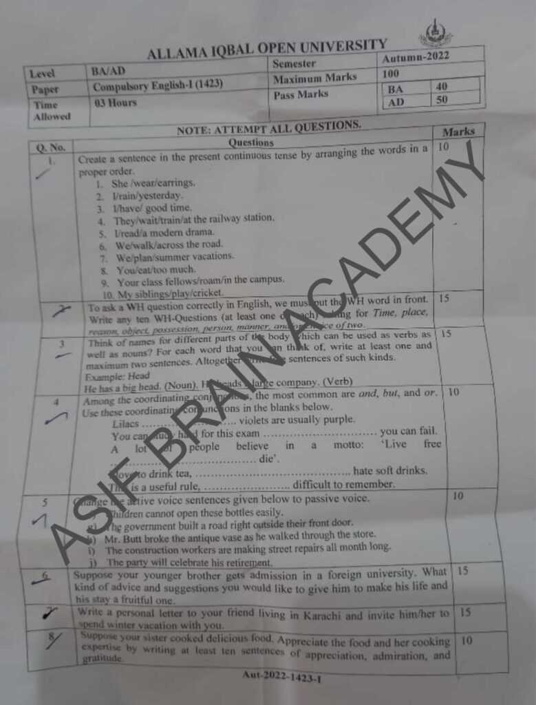1423 Code Solved Paper Autumn 2022