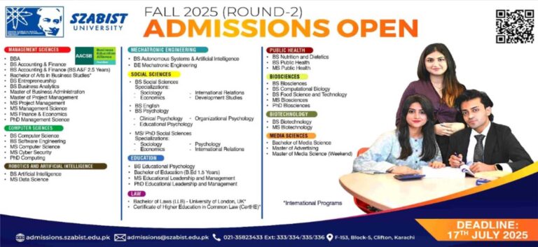 SZABIST University Admissions Fall 2025 - Apply Online