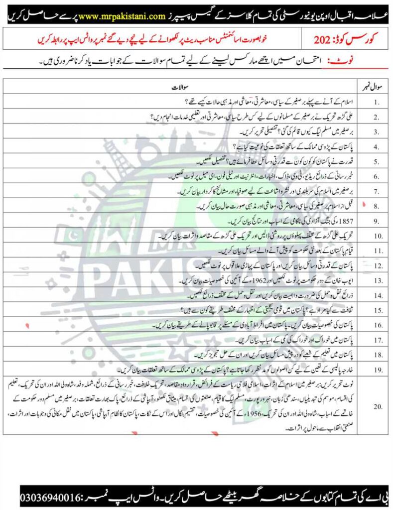 AIOU 202 Code Guess Paper