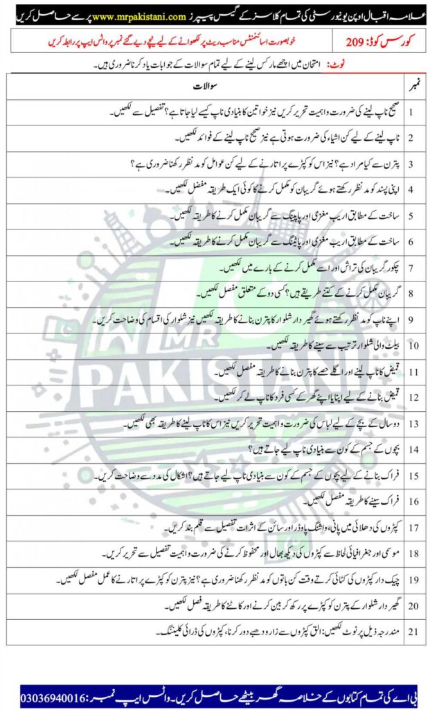AIOU 210 Code Guess Paper